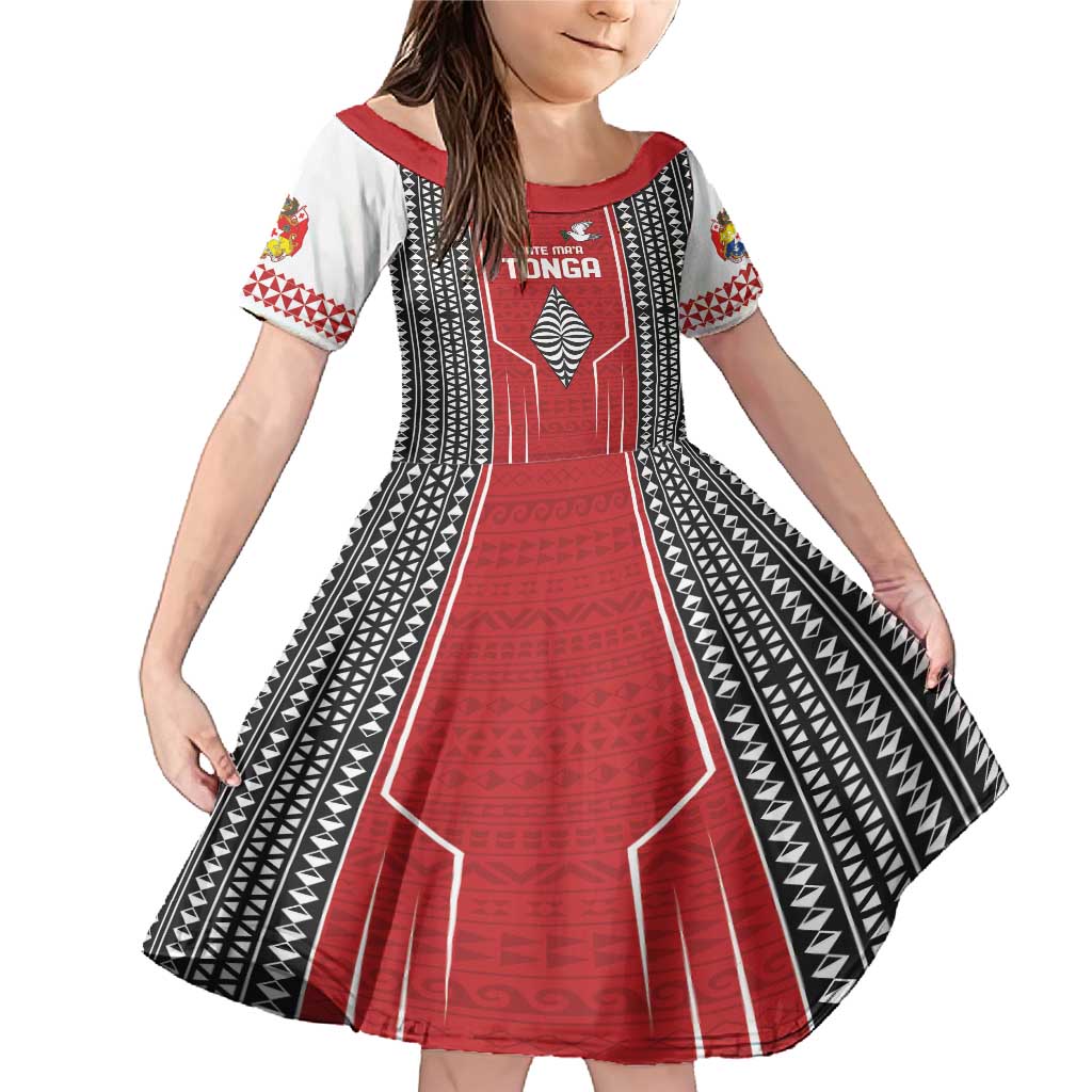 Custom Tonga Rugby Family Matching Mermaid Dress and Hawaiian Shirt Mate Maa Kupesi Style LT9 Daughter's Dress Red - Polynesian Pride