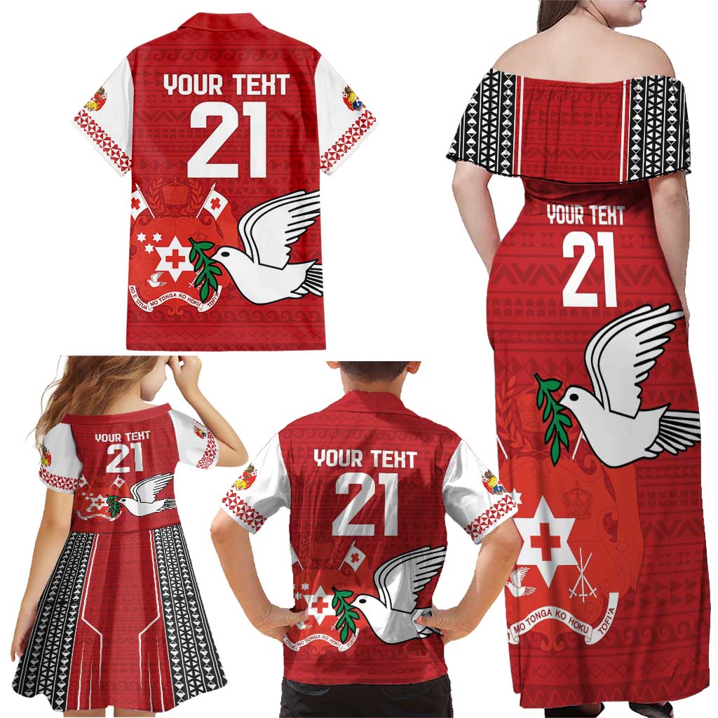Custom Tonga Rugby Family Matching Off Shoulder Maxi Dress and Hawaiian Shirt Mate Maa Kupesi Style LT9 - Polynesian Pride