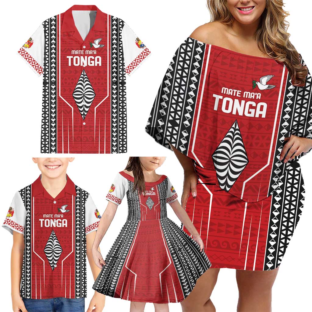 Custom Tonga Rugby Family Matching Off Shoulder Short Dress and Hawaiian Shirt Mate Maa Kupesi Style LT9 - Polynesian Pride