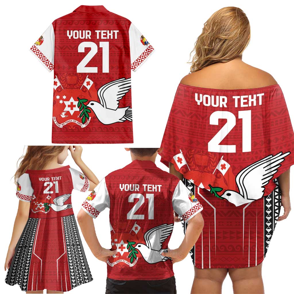 Custom Tonga Rugby Family Matching Off Shoulder Short Dress and Hawaiian Shirt Mate Maa Kupesi Style LT9 - Polynesian Pride