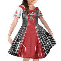 Custom Tonga Rugby Family Matching Short Sleeve Bodycon Dress and Hawaiian Shirt Mate Maa Kupesi Style LT9 Daughter's Dress Red - Polynesian Pride