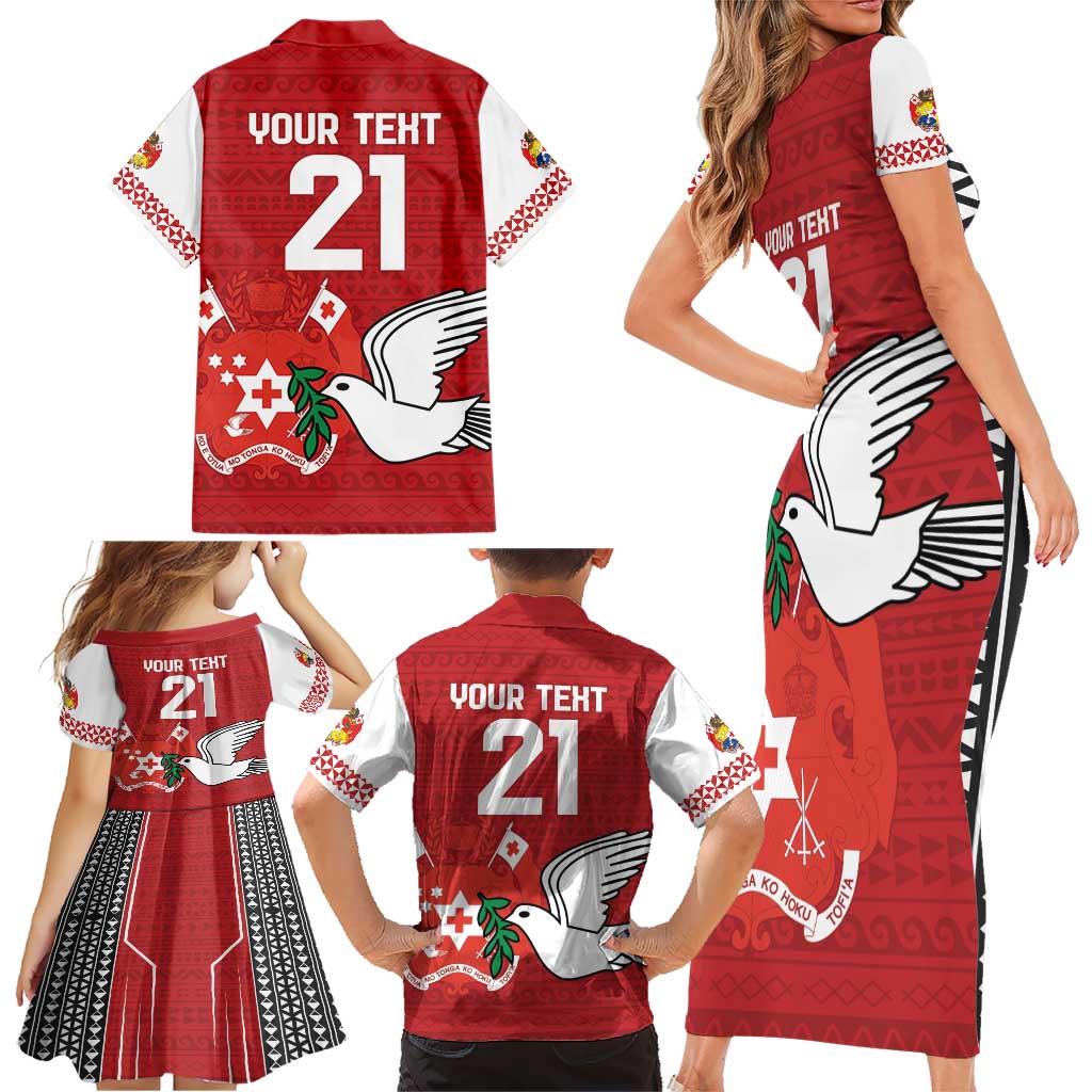 Custom Tonga Rugby Family Matching Short Sleeve Bodycon Dress and Hawaiian Shirt Mate Maa Kupesi Style LT9 - Polynesian Pride