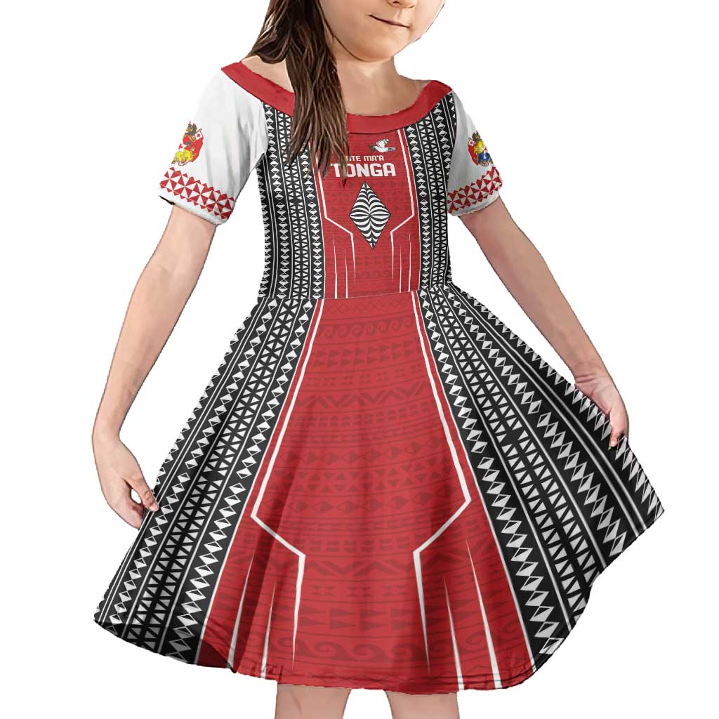 Custom Tonga Rugby Family Matching Summer Maxi Dress and Hawaiian Shirt Mate Maa Kupesi Style LT9 Daughter's Dress Red - Polynesian Pride