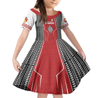 Custom Tonga Rugby Family Matching Summer Maxi Dress and Hawaiian Shirt Mate Maa Kupesi Style LT9 Daughter's Dress Red - Polynesian Pride
