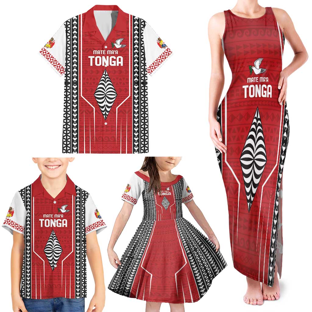 Custom Tonga Rugby Family Matching Tank Maxi Dress and Hawaiian Shirt Mate Maa Kupesi Style LT9 - Polynesian Pride