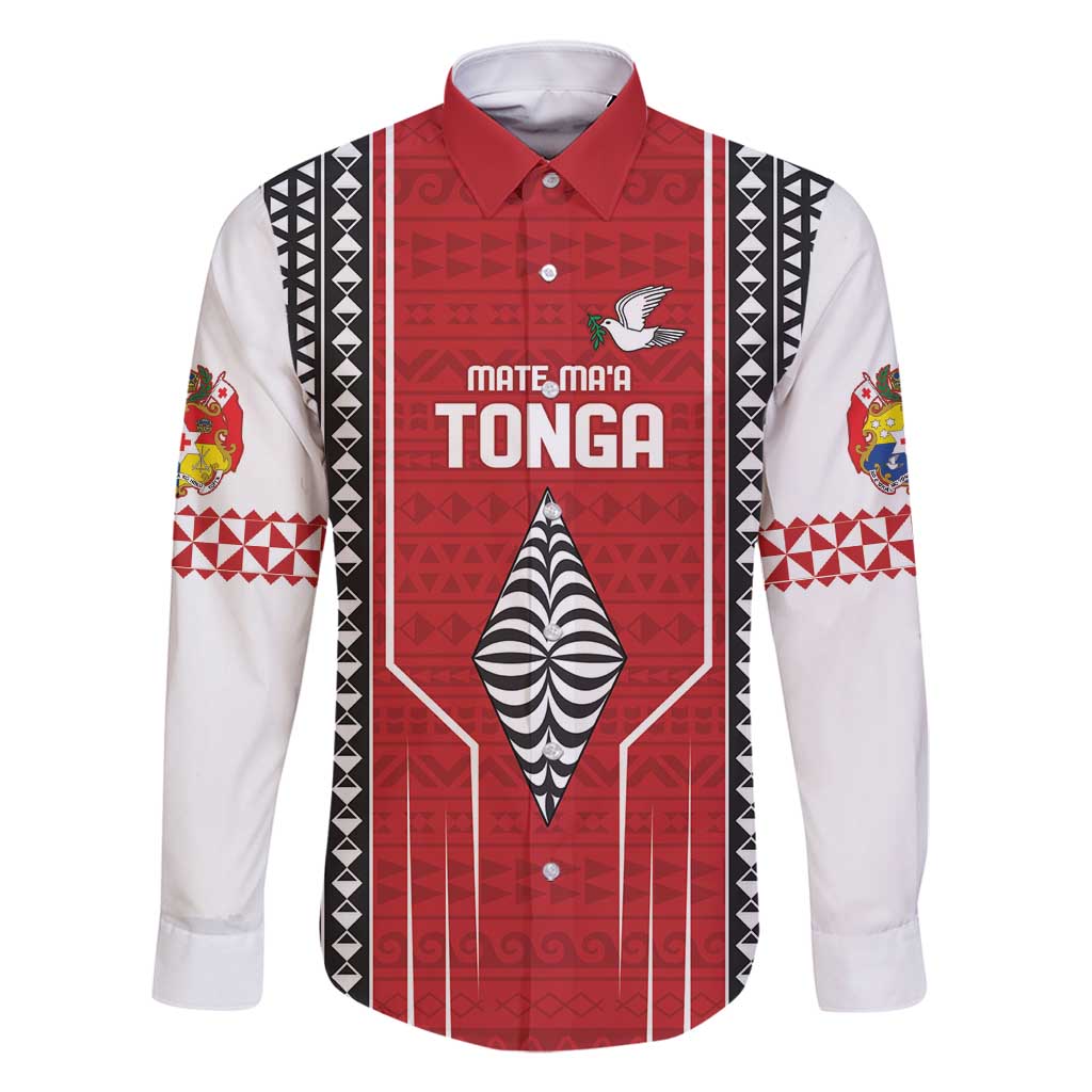 Custom Tonga Rugby Family Matching Tank Maxi Dress and Hawaiian Shirt Mate Maa Kupesi Style LT9 Dad's Shirt - Long Sleeve Red - Polynesian Pride