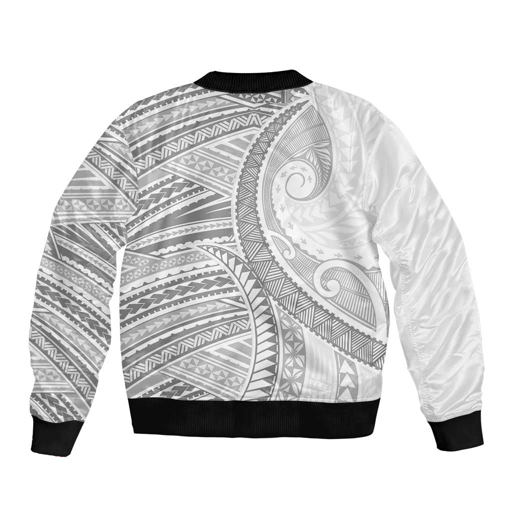 American Samoa White Sunday Bomber Jacket Polynesian Lotu Tamaiti LT9 - Polynesian Pride