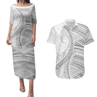 American Samoa White Sunday Couples Matching Puletasi and Hawaiian Shirt Polynesian Lotu Tamaiti LT9 White - Polynesian Pride