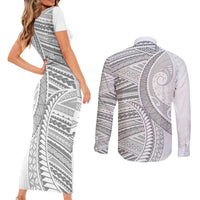 American Samoa White Sunday Couples Matching Short Sleeve Bodycon Dress and Long Sleeve Button Shirt Polynesian Lotu Tamaiti LT9 - Polynesian Pride