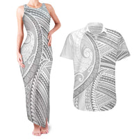 American Samoa White Sunday Couples Matching Tank Maxi Dress and Hawaiian Shirt Polynesian Lotu Tamaiti LT9 White - Polynesian Pride