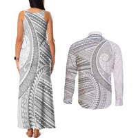 American Samoa White Sunday Couples Matching Tank Maxi Dress and Long Sleeve Button Shirt Polynesian Lotu Tamaiti LT9 - Polynesian Pride