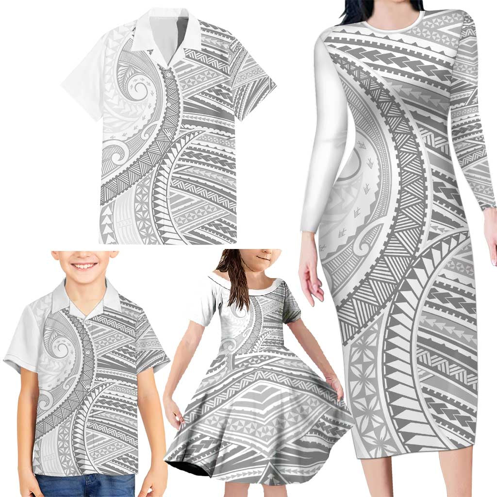 American Samoa White Sunday Family Matching Long Sleeve Bodycon Dress and Hawaiian Shirt Polynesian Lotu Tamaiti LT9 - Polynesian Pride
