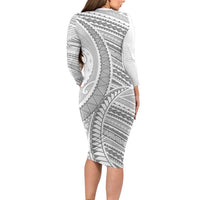 American Samoa White Sunday Family Matching Long Sleeve Bodycon Dress and Hawaiian Shirt Polynesian Lotu Tamaiti LT9 - Polynesian Pride