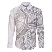American Samoa White Sunday Family Matching Mermaid Dress and Hawaiian Shirt Polynesian Lotu Tamaiti LT9 Dad's Shirt - Long Sleeve White - Polynesian Pride