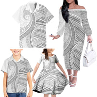 American Samoa White Sunday Family Matching Off The Shoulder Long Sleeve Dress and Hawaiian Shirt Polynesian Lotu Tamaiti LT9 - Polynesian Pride