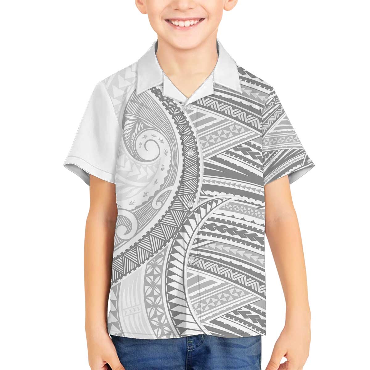 American Samoa White Sunday Family Matching Off The Shoulder Long Sleeve Dress and Hawaiian Shirt Polynesian Lotu Tamaiti LT9 Son's Shirt White - Polynesian Pride
