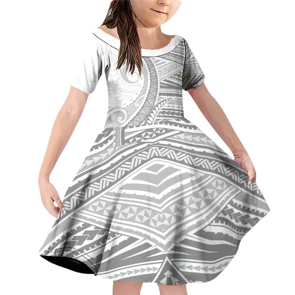 American Samoa White Sunday Family Matching Off Shoulder Short Dress and Hawaiian Shirt Polynesian Lotu Tamaiti LT9 Daughter's Dress White - Polynesian Pride