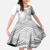 American Samoa White Sunday Family Matching Short Sleeve Bodycon Dress and Hawaiian Shirt Polynesian Lotu Tamaiti LT9 Daughter's Dress White - Polynesian Pride