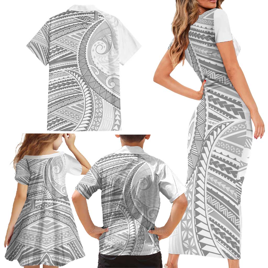 American Samoa White Sunday Family Matching Short Sleeve Bodycon Dress and Hawaiian Shirt Polynesian Lotu Tamaiti LT9 - Polynesian Pride
