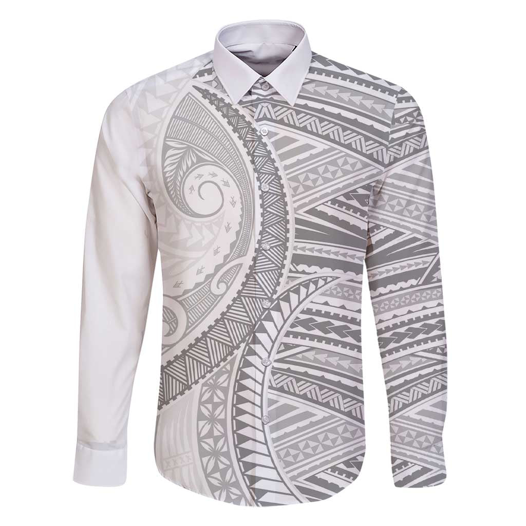 American Samoa White Sunday Family Matching Short Sleeve Bodycon Dress and Hawaiian Shirt Polynesian Lotu Tamaiti LT9 Dad's Shirt - Long Sleeve White - Polynesian Pride