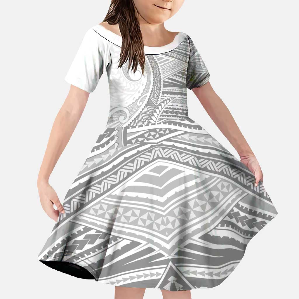 American Samoa White Sunday Family Matching Summer Maxi Dress and Hawaiian Shirt Polynesian Lotu Tamaiti LT9 Daughter's Dress White - Polynesian Pride