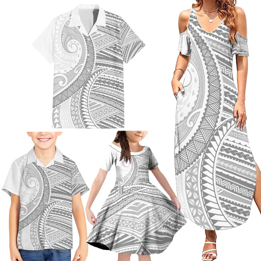 American Samoa White Sunday Family Matching Summer Maxi Dress and Hawaiian Shirt Polynesian Lotu Tamaiti LT9 - Polynesian Pride