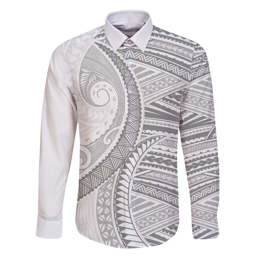 American Samoa White Sunday Family Matching Summer Maxi Dress and Hawaiian Shirt Polynesian Lotu Tamaiti LT9 Dad's Shirt - Long Sleeve White - Polynesian Pride
