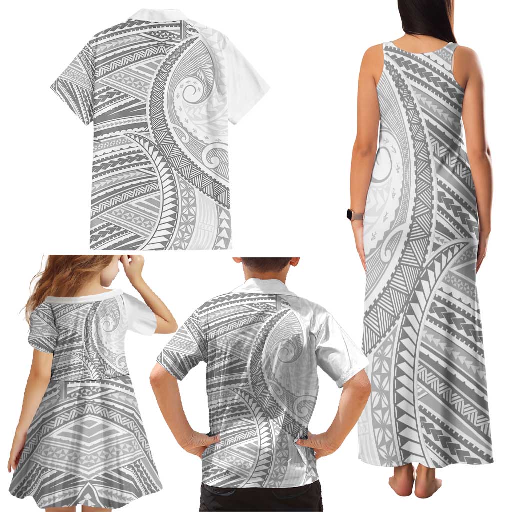 American Samoa White Sunday Family Matching Tank Maxi Dress and Hawaiian Shirt Polynesian Lotu Tamaiti LT9 - Polynesian Pride