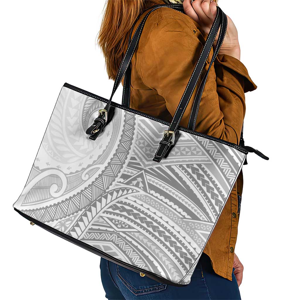 American Samoa White Sunday Leather Tote Bag Polynesian Lotu Tamaiti - Polynesian Pride