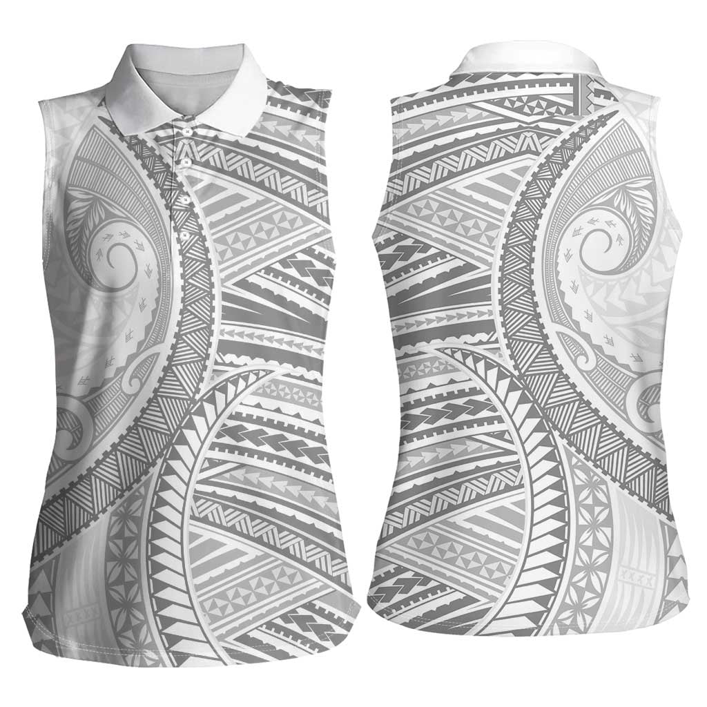 American Samoa White Sunday Women Sleeveless Polo Shirt Polynesian Lotu Tamaiti LT9 - Polynesian Pride