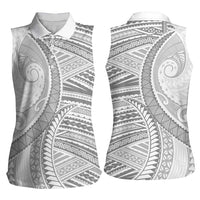American Samoa White Sunday Women Sleeveless Polo Shirt Polynesian Lotu Tamaiti LT9 - Polynesian Pride