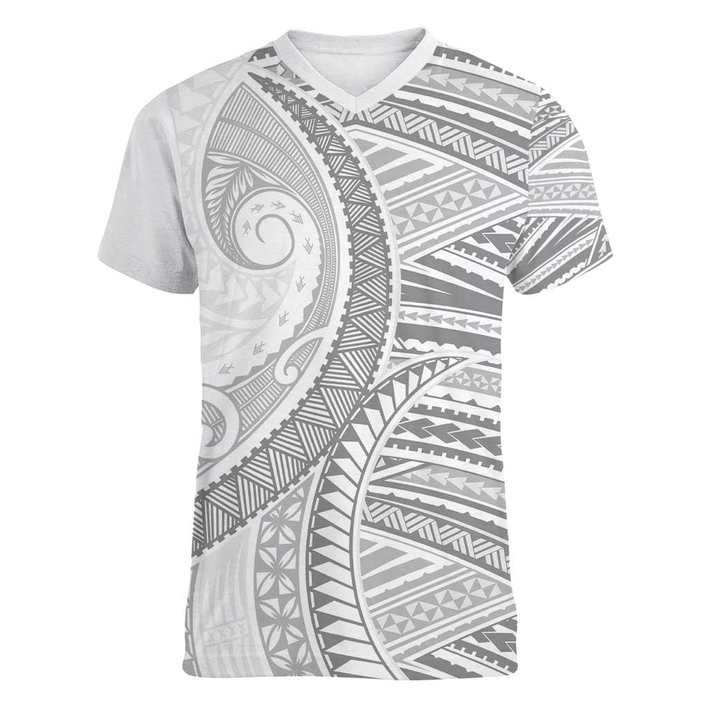 American Samoa White Sunday Women V-Neck T-Shirt Polynesian Lotu Tamaiti LT9 Female White - Polynesian Pride