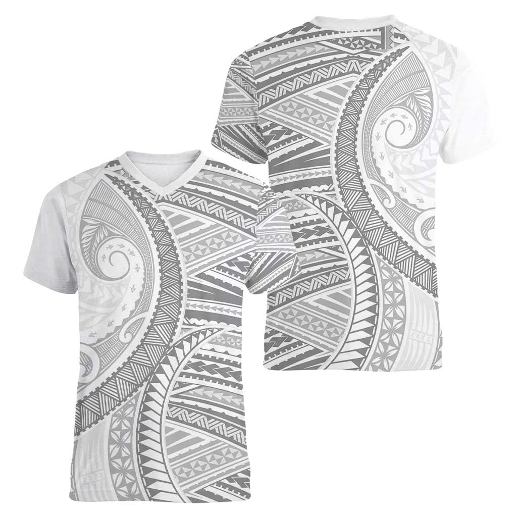 American Samoa White Sunday Women V-Neck T-Shirt Polynesian Lotu Tamaiti LT9 - Polynesian Pride