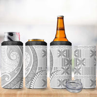 Niue White Sunday 4 in 1 Can Cooler Tumbler Niuean Lotu Tamaiti Hiapo Pattern LT9 - Polynesian Pride