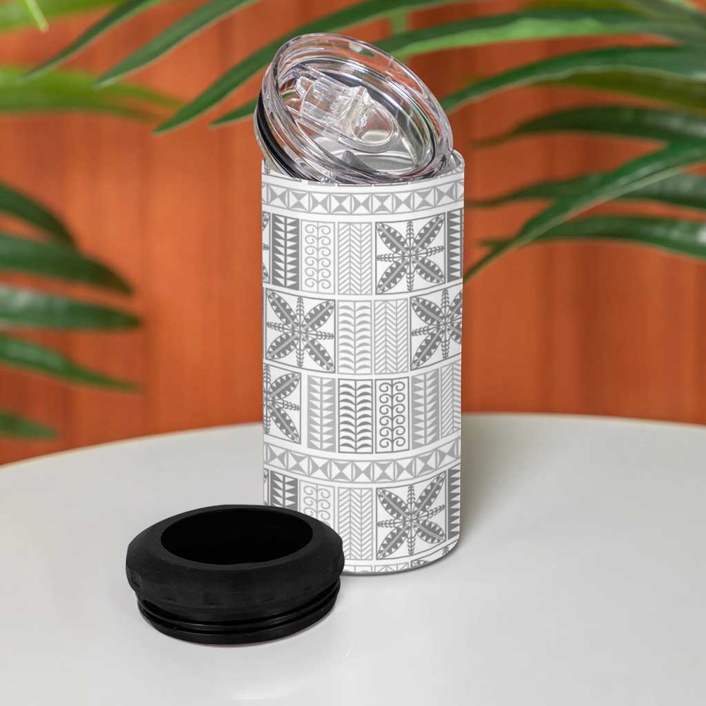 Niue White Sunday 4 in 1 Can Cooler Tumbler Niuean Lotu Tamaiti Hiapo Pattern LT9 - Polynesian Pride