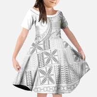 Niue White Sunday Family Matching Long Sleeve Bodycon Dress and Hawaiian Shirt Niuean Lotu Tamaiti Hiapo Pattern LT9 Daughter's Dress White - Polynesian Pride