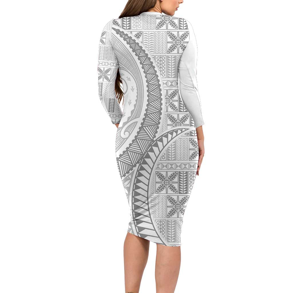 Niue White Sunday Family Matching Long Sleeve Bodycon Dress and Hawaiian Shirt Niuean Lotu Tamaiti Hiapo Pattern LT9 - Polynesian Pride