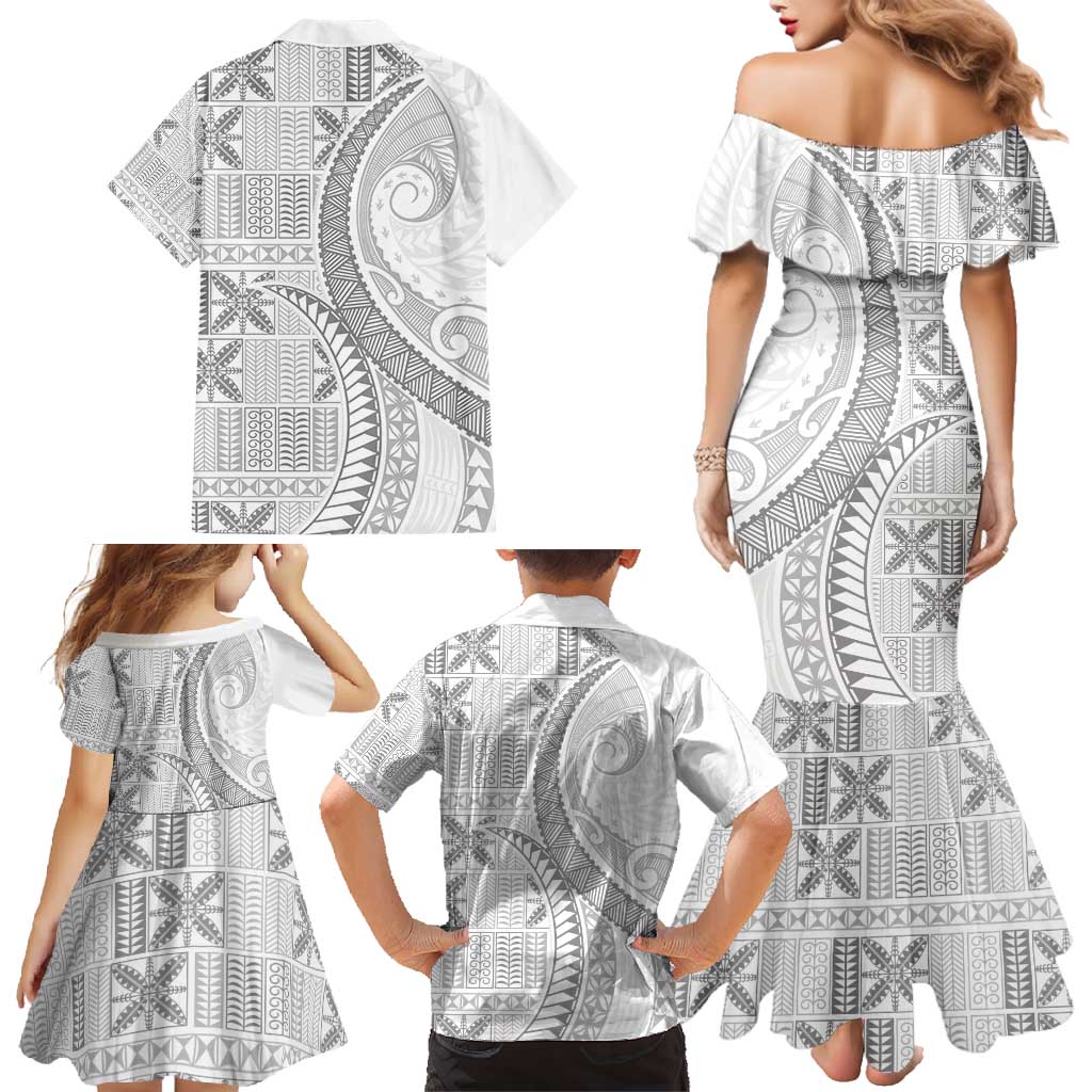 Niue White Sunday Family Matching Mermaid Dress and Hawaiian Shirt Niuean Lotu Tamaiti Hiapo Pattern LT9 - Polynesian Pride