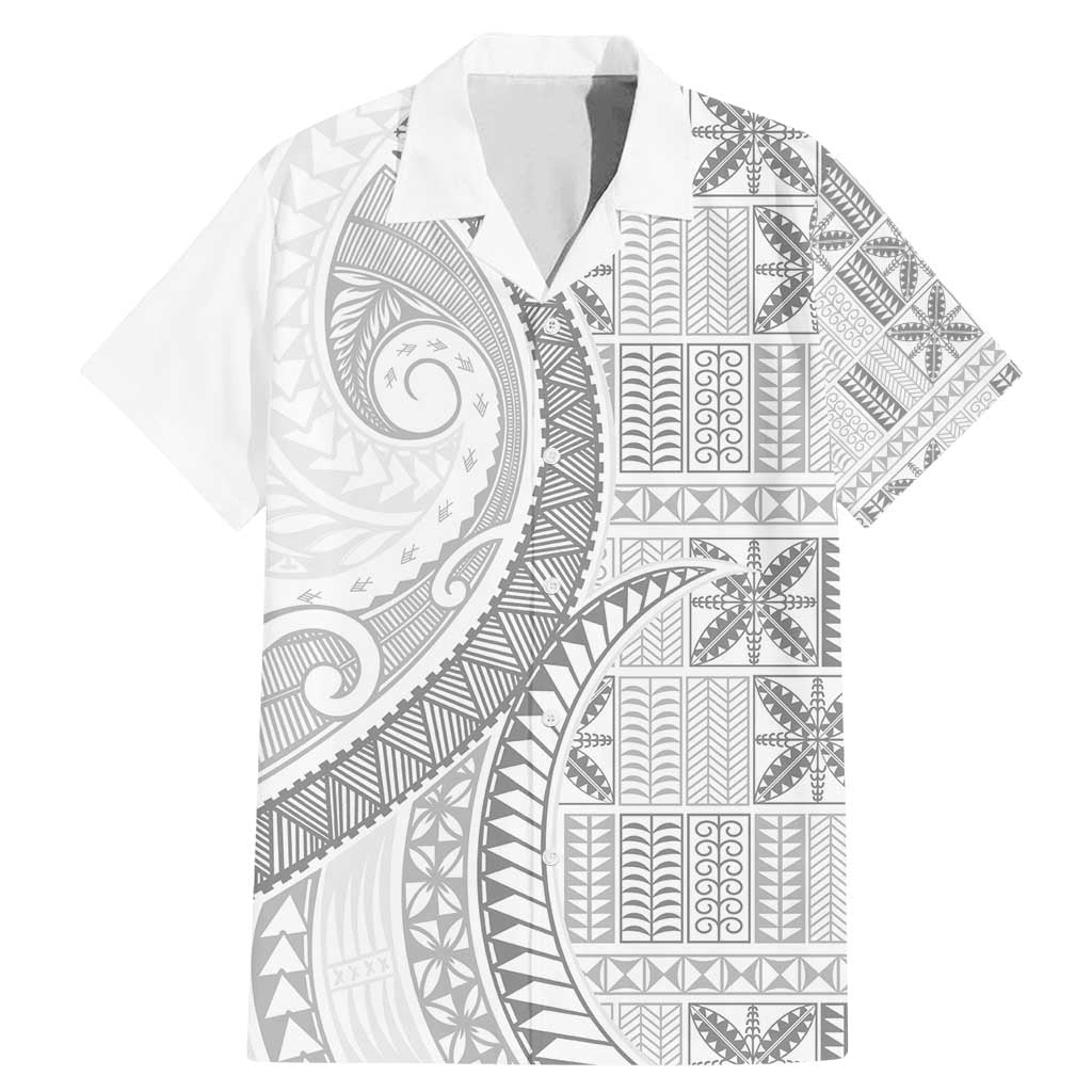 Niue White Sunday Family Matching Mermaid Dress and Hawaiian Shirt Niuean Lotu Tamaiti Hiapo Pattern LT9 Dad's Shirt - Short Sleeve White - Polynesian Pride