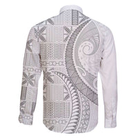 Niue White Sunday Family Matching Off The Shoulder Long Sleeve Dress and Hawaiian Shirt Niuean Lotu Tamaiti Hiapo Pattern LT9 - Polynesian Pride