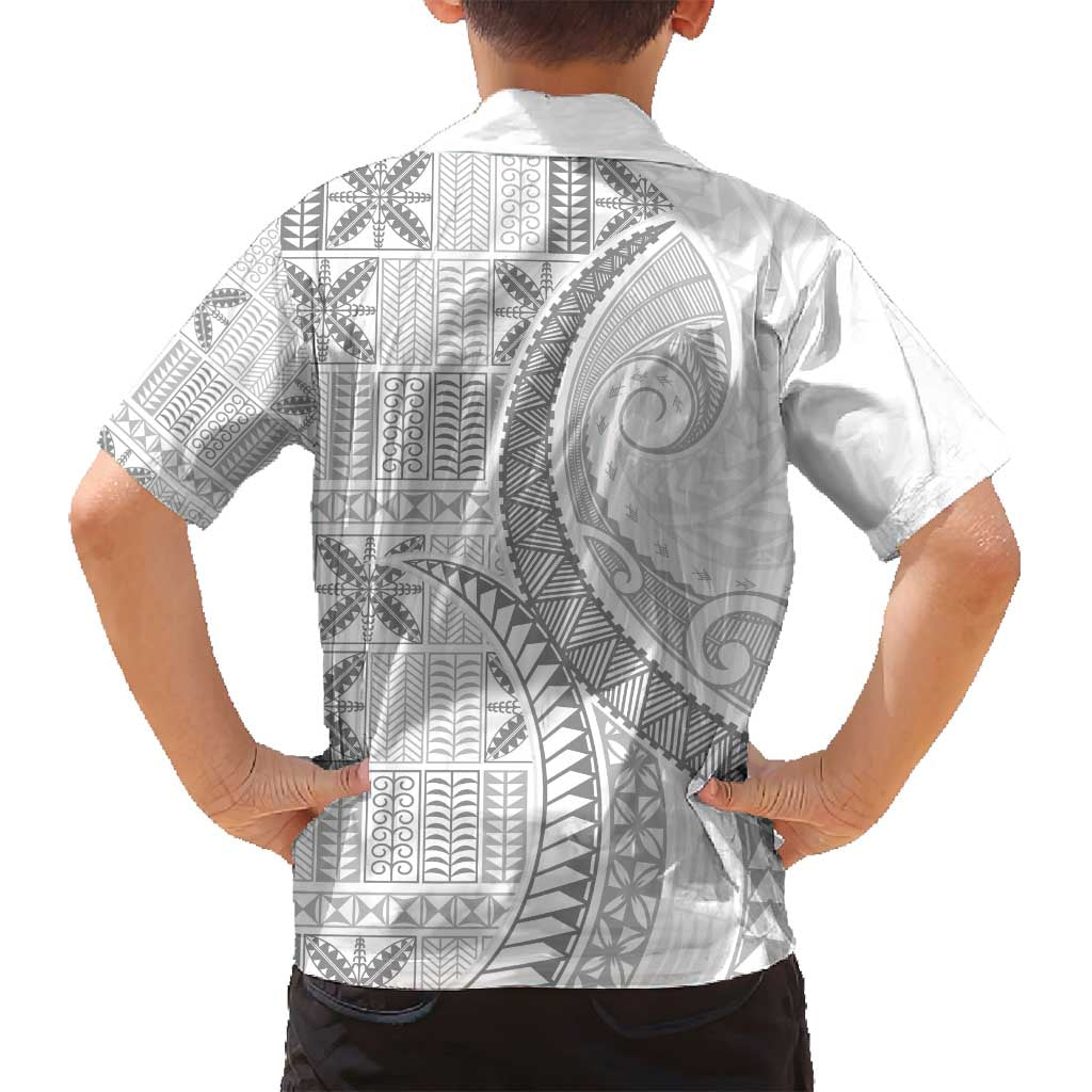 Niue White Sunday Family Matching Off Shoulder Maxi Dress and Hawaiian Shirt Niuean Lotu Tamaiti Hiapo Pattern LT9 - Polynesian Pride