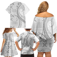 Niue White Sunday Family Matching Off Shoulder Short Dress and Hawaiian Shirt Niuean Lotu Tamaiti Hiapo Pattern LT9 - Polynesian Pride