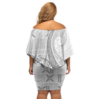 Niue White Sunday Family Matching Off Shoulder Short Dress and Hawaiian Shirt Niuean Lotu Tamaiti Hiapo Pattern LT9 - Polynesian Pride
