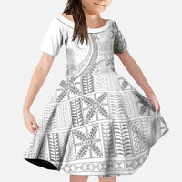 Niue White Sunday Family Matching Puletasi and Hawaiian Shirt Niuean Lotu Tamaiti Hiapo Pattern LT9 Daughter's Dress White - Polynesian Pride