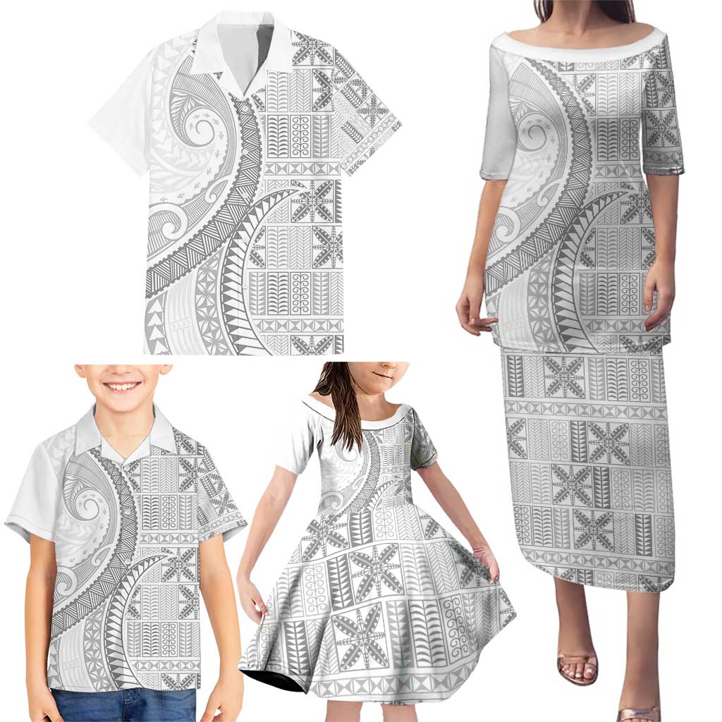 Niue White Sunday Family Matching Puletasi and Hawaiian Shirt Niuean Lotu Tamaiti Hiapo Pattern LT9 - Polynesian Pride