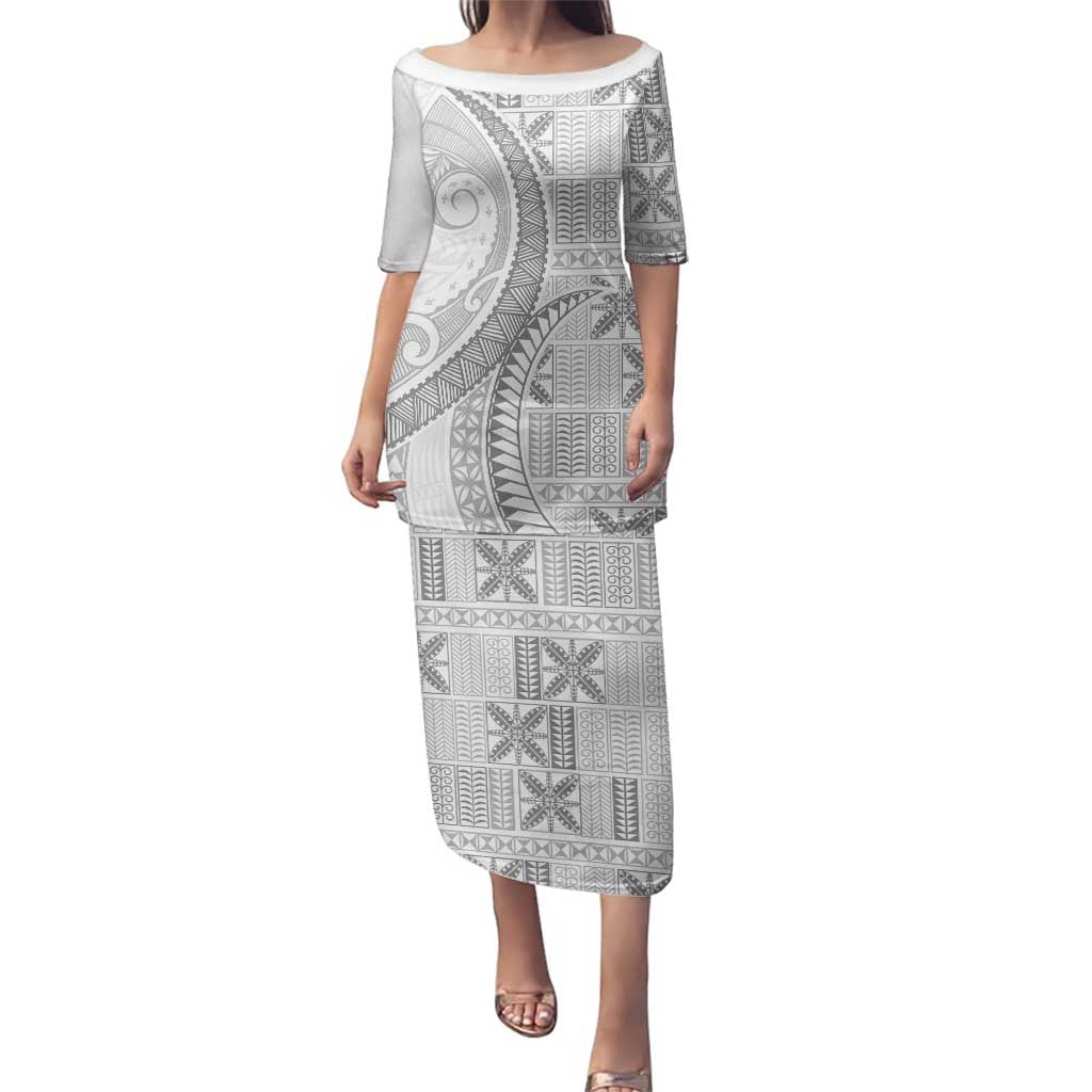 Niue White Sunday Family Matching Puletasi and Hawaiian Shirt Niuean Lotu Tamaiti Hiapo Pattern LT9 Mom's Dress White - Polynesian Pride