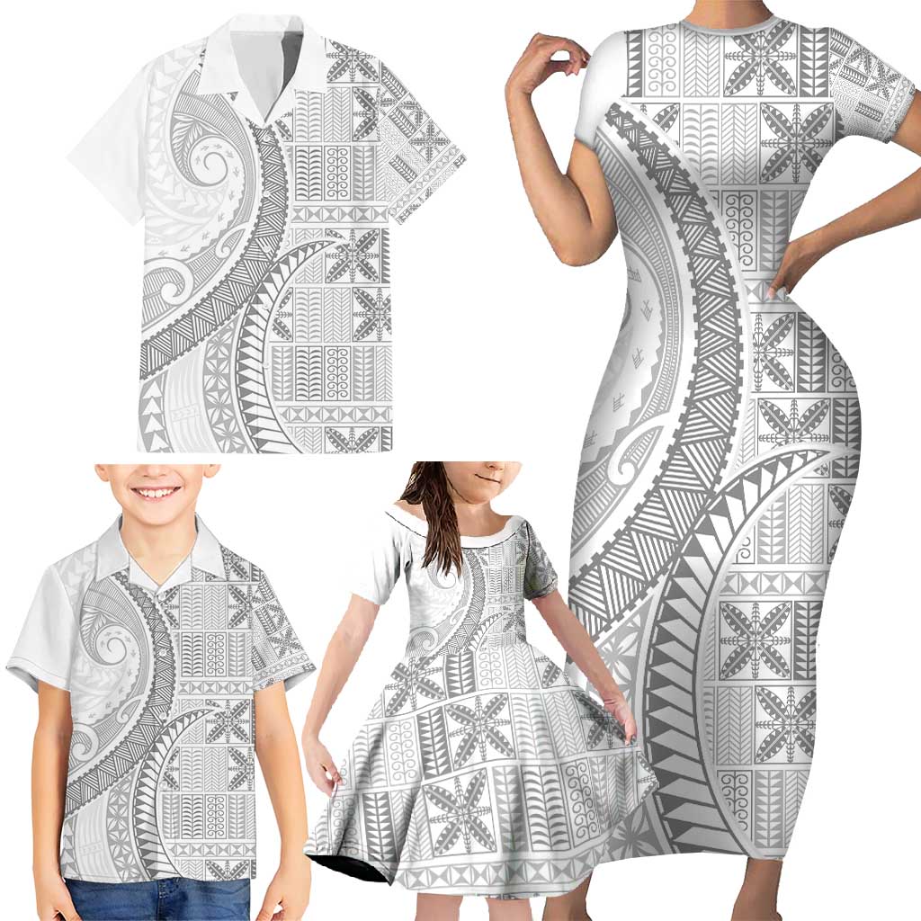 Niue White Sunday Family Matching Short Sleeve Bodycon Dress and Hawaiian Shirt Niuean Lotu Tamaiti Hiapo Pattern LT9 - Polynesian Pride