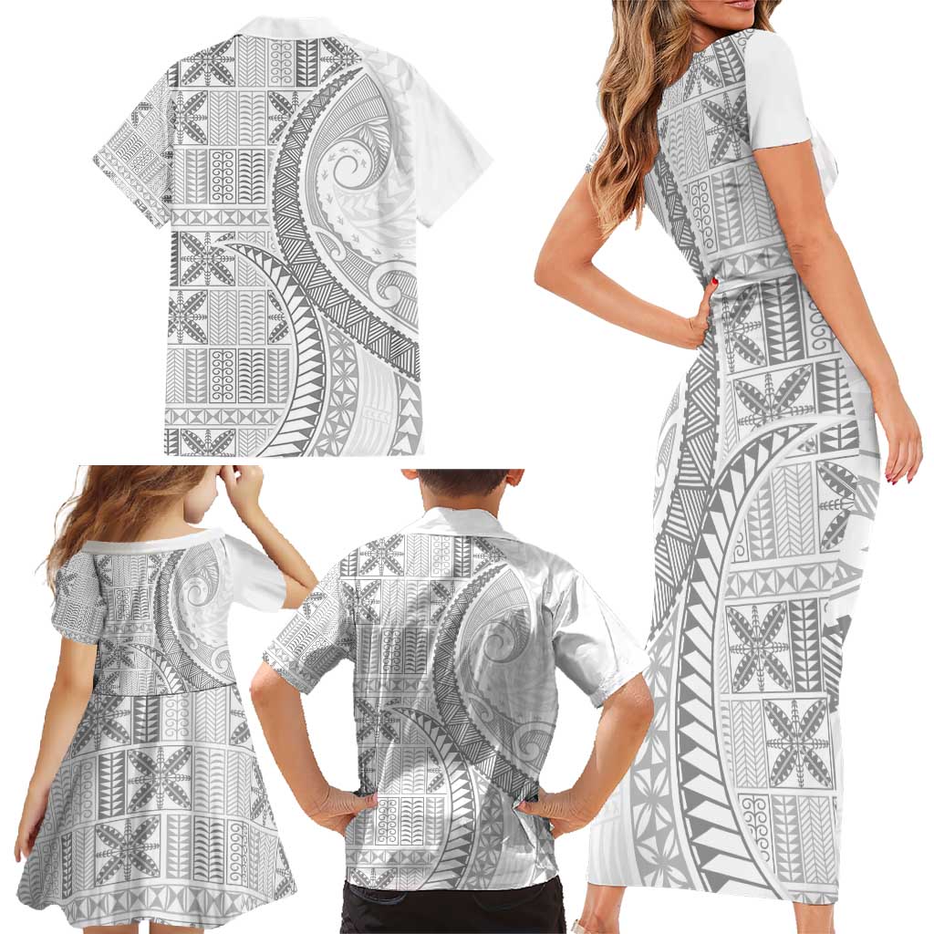 Niue White Sunday Family Matching Short Sleeve Bodycon Dress and Hawaiian Shirt Niuean Lotu Tamaiti Hiapo Pattern LT9 - Polynesian Pride