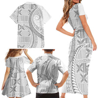 Niue White Sunday Family Matching Short Sleeve Bodycon Dress and Hawaiian Shirt Niuean Lotu Tamaiti Hiapo Pattern LT9 - Polynesian Pride