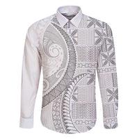 Niue White Sunday Family Matching Short Sleeve Bodycon Dress and Hawaiian Shirt Niuean Lotu Tamaiti Hiapo Pattern LT9 Dad's Shirt - Long Sleeve White - Polynesian Pride